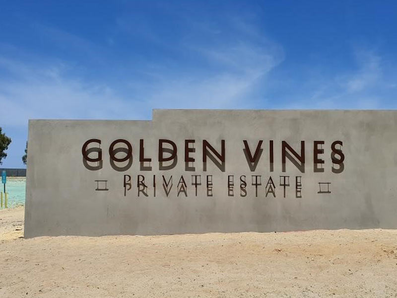 golden vines estate corten steel stand off letters