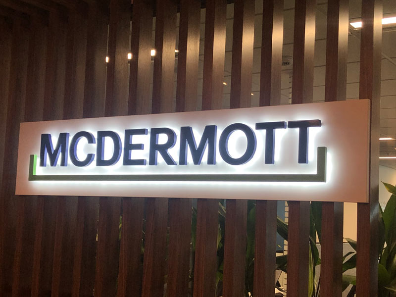 reception sign with d halo lit letters mcdermott